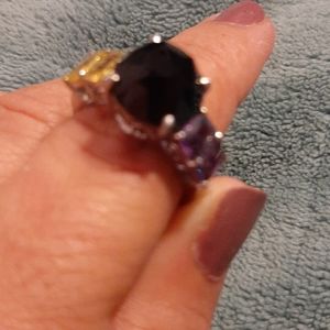 Purple and Yellow Diamond Ring in Stainless Steel